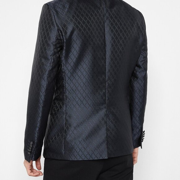 NEW EXPRESS $248 NAVY BLUE GEOMETRIC TUXEDO BLAZER JACKET SZ 42L Slim - Picture 2 of 3